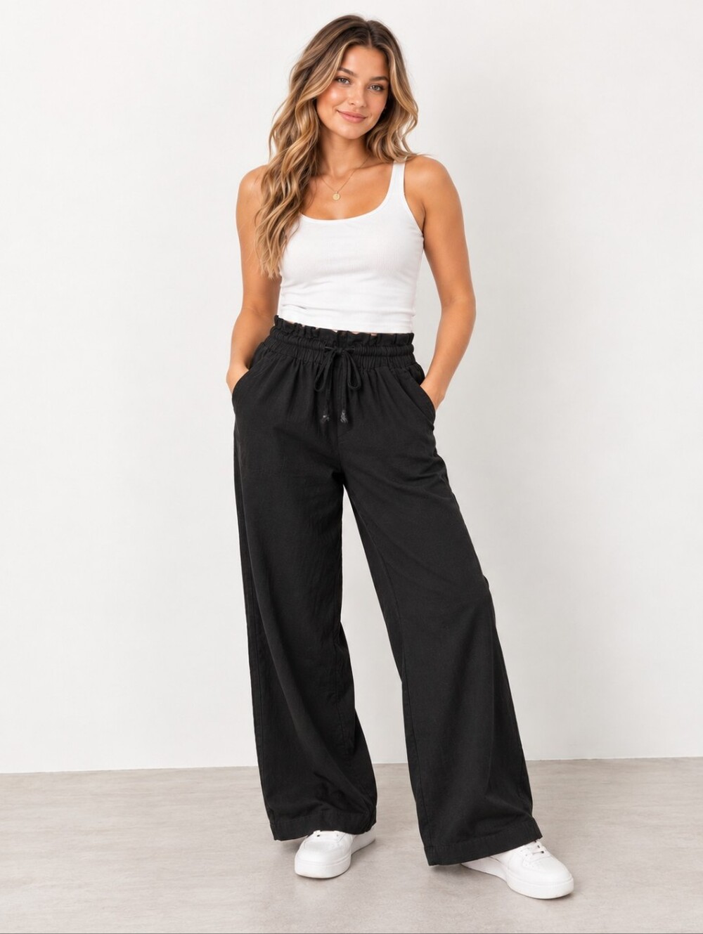 SO High Rise Wide Leg Pants Paperbag Waist Black Juniors Size M